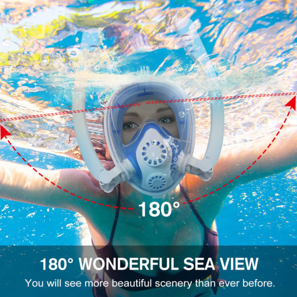 Careta FULL FACE TWOBAS doble snorkel azul y blanco - CGP06-01-01 - Imagen 6
