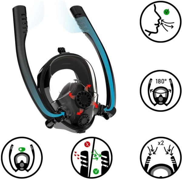 Careta FULL FACE TWOBAS doble snorkel negra - CGP06-01-02 - Imagen 6